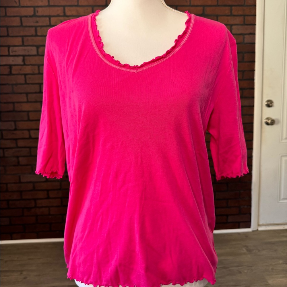 Liz Claiborne Pink Lettuce Trim Top Women’s Large Short Sleeve Stretch Tee